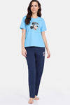 Zivame Disney Knit Cotton Loungewear Set - Medieval Blue — thumbnail 3